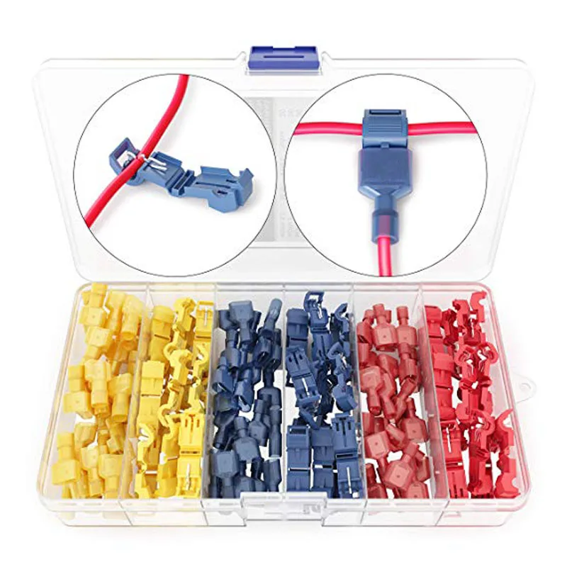 

120 PCS T Tap Wire Cable Connectors Terminals Crimp Scotch Lock Quick Splice Electrical Insulated Male(Yellow, Red Blue)