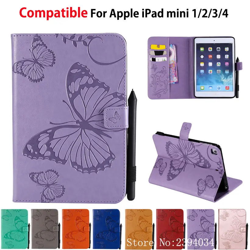 Чехол для Funda iPad Mini 1 2 3 4 7 9 &quotЧехол бабочка тисненый узор PU кожаный чехол с
