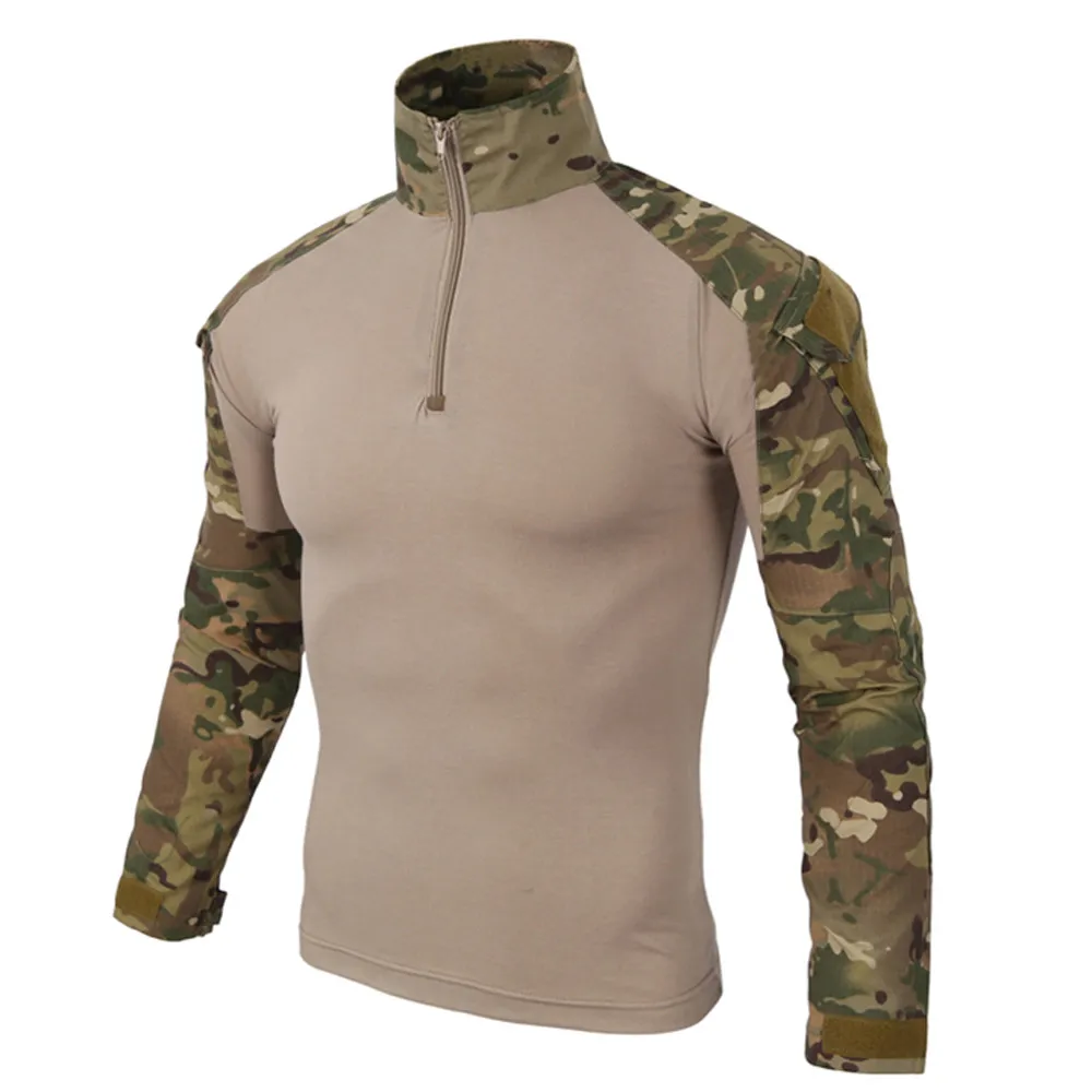 Камуфляжная армейская футболка для мужчин, США, RU, солдат, Боевая тактическая футболка, военная сила, Мультикам, камуфляжные Футболки с длинным рукавом - Цвет: Khaki