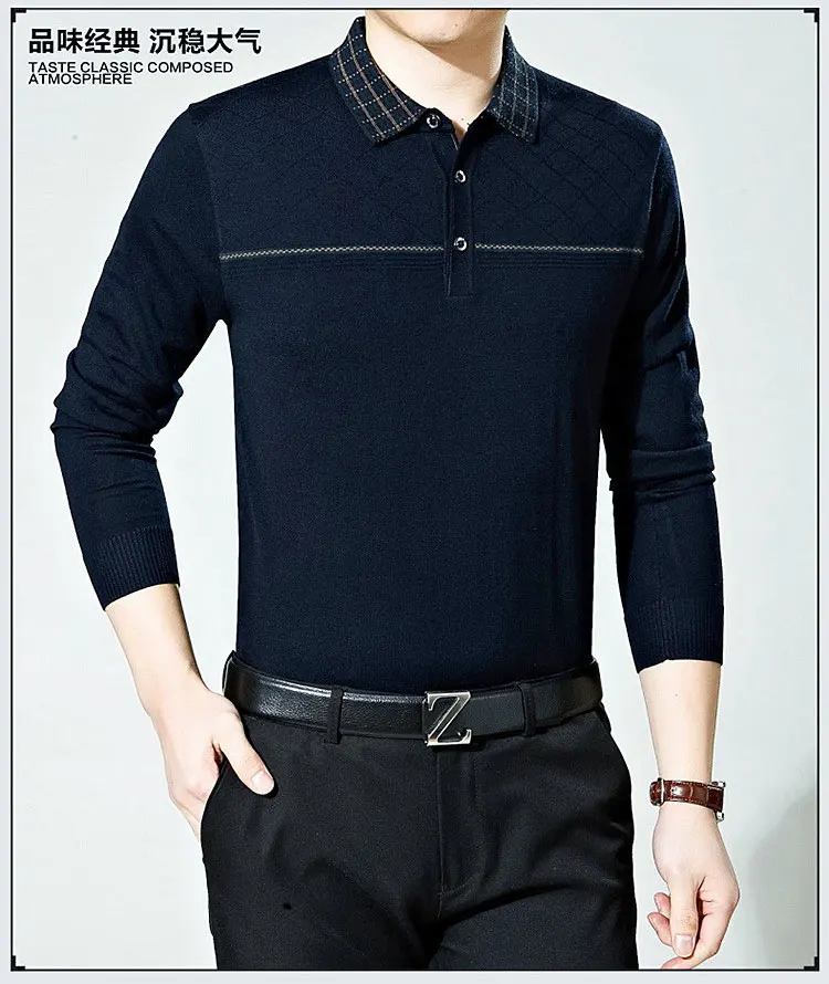 Высококачественный деловой осенний шерстяной свитер, рубашка для мужчин, кашемировый пуловер с отложным воротником, плюс размер XL XXL XXXL
