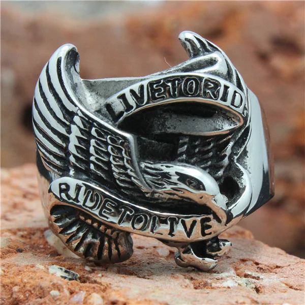 316L Stainless Steel Silver Biker Eagle Ring Mens Motorcycle Biker