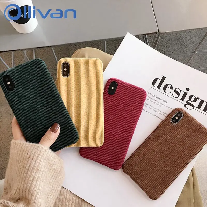 

Fashion Warm Corduroy Phone Case For iphone 7 Case Cute Simple Solid Color Soft Cover For iphone 7 8 6 6s Plus XS MAX XR X XS