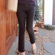 Новые настоящие женские джинсовые расклешенные брюки повседневные джинсы длиной до щиколотки женские пуговицы летают молнии карманы тертые обтягивающие смягчающие винтажные