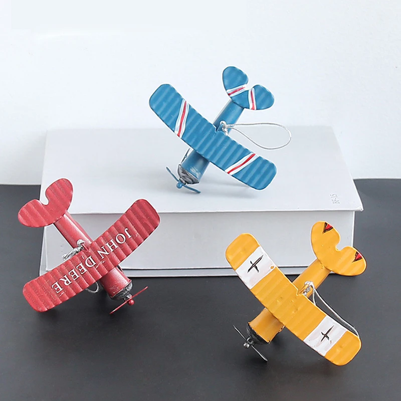 

Vintage Biplane Model Mini Figurines Toys For Children Metal Iron Air Plane Model Aircraft Children Room Hanging Decor Kids Gift