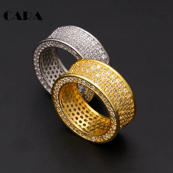 

CARA new arrival mens Gold color Brass pave setting band rings mens fashion full CZ stones Bling Bling rings for men CAGM0050