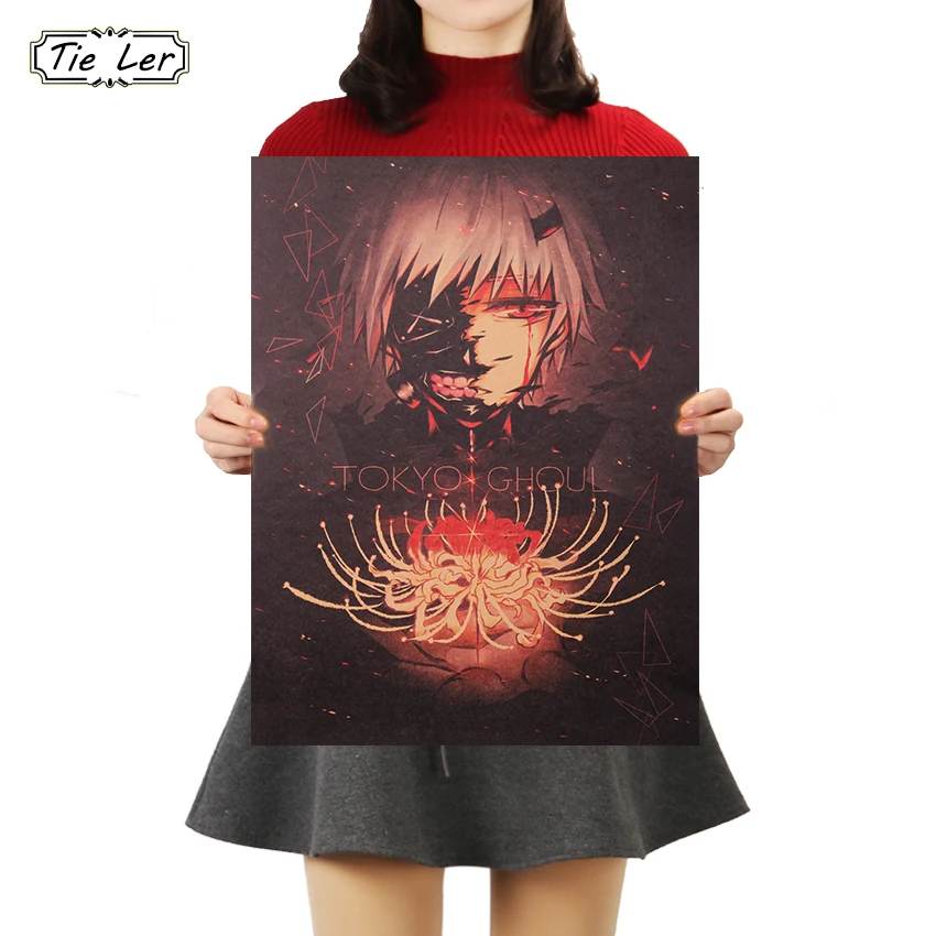 

TIE LER Tokyo Ghoul Animation Poster Retro Kraft Paper Painting Decor Bar Cafe Decorative Wall Stickers Poster 51.5X36cm