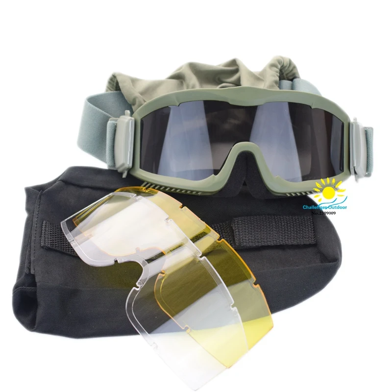 3color Airsoft Combat Military 3 Lens Tactical Goggles Army Sunglasses