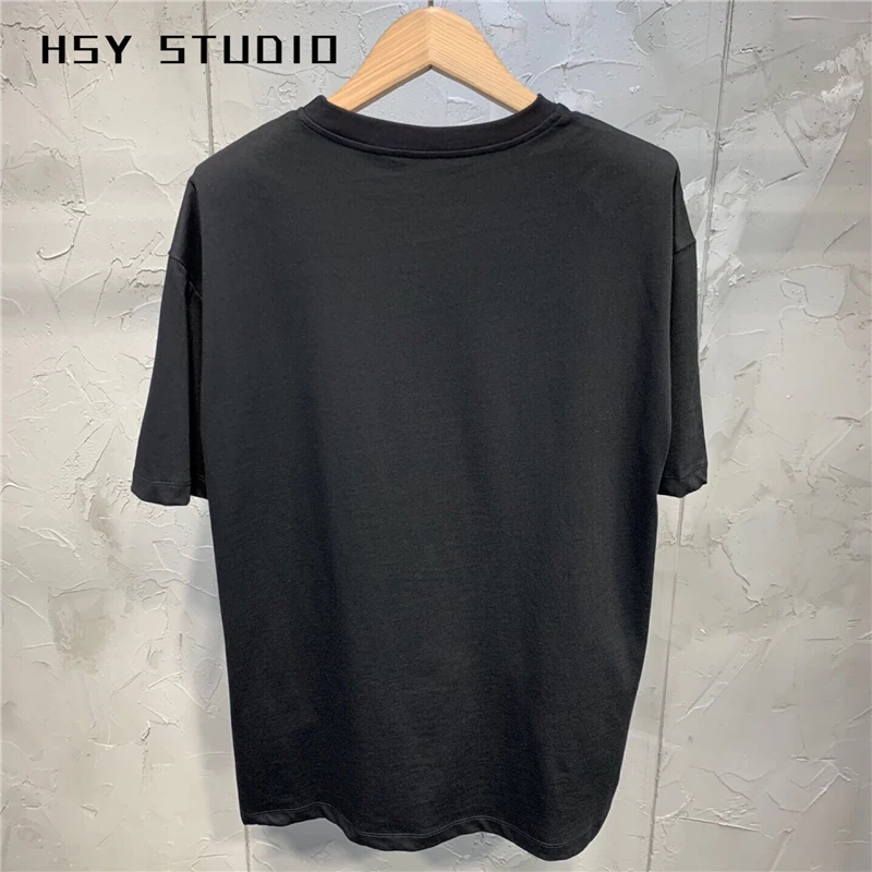 【HSY studo】2019 Новая летняя Черная Женская футболка с круглым вырезом и коротким