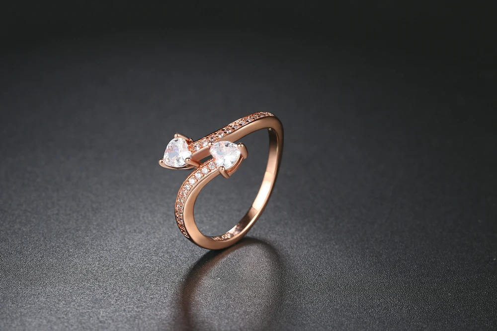 Романтическое кольцо с двойным сердечком для женщин в форме стрелы AAA+ кубический цирконий Цвет Розовое золото специальный подарок модное ювелирное изделие R834