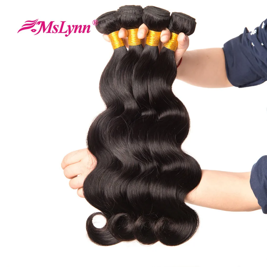 

Mslynn Hair Body Wave Bundles Indian Hair 100% Human Hair Weave Bundles 8-28 Inch Remy Hair Extension 3/4 Piece Available