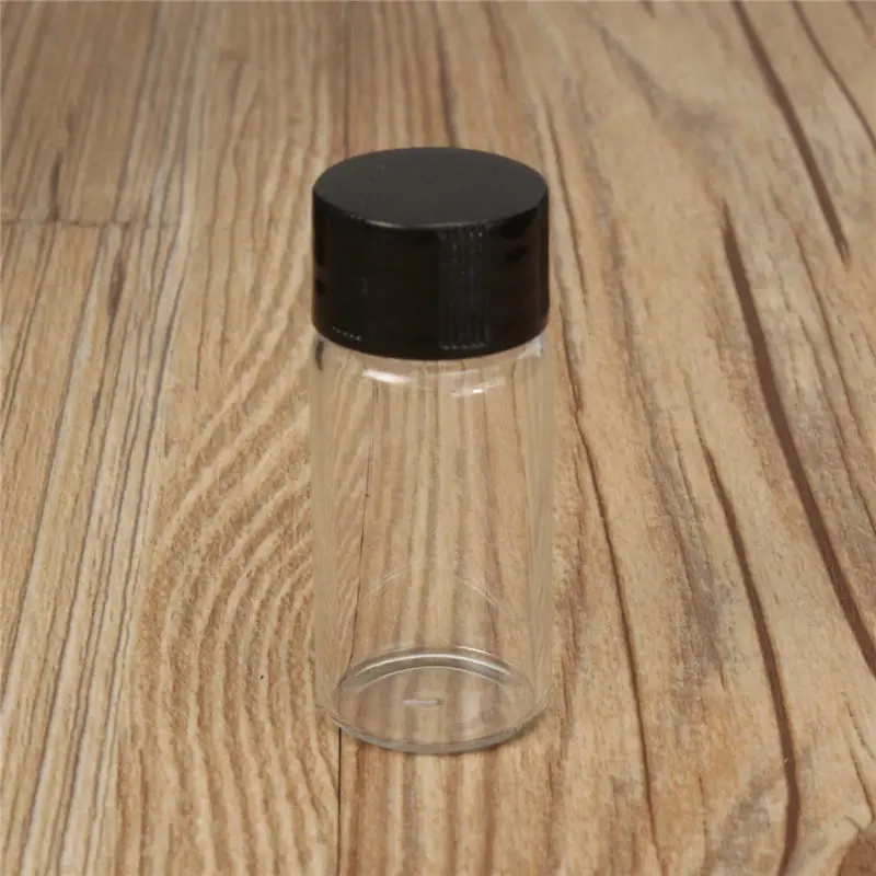 KiWarm Simple 10ml Vial With Plastic Black PP Cap Small Empty Clear Glass Bottle Wishing Bottle Home DIY Decoration
