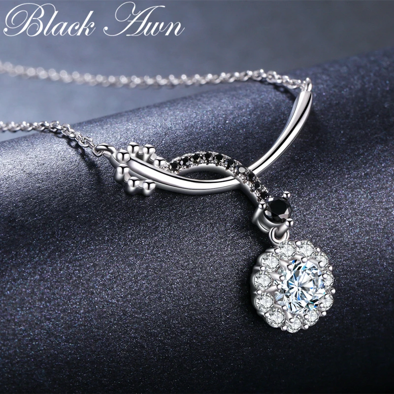 [BLACK AWN] Classic Silver Color Jewelry Necklace for Women Flower Necklaces Pendants Female Bijoux Girl's Gift K027