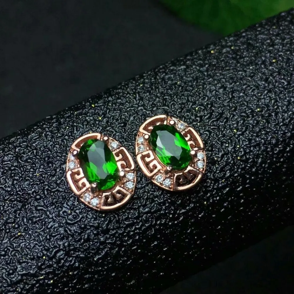 

hilovem 925 sterling silver Natural diopside earrings fine Jewelry women trendy wedding wholesale gift new xke040601agt