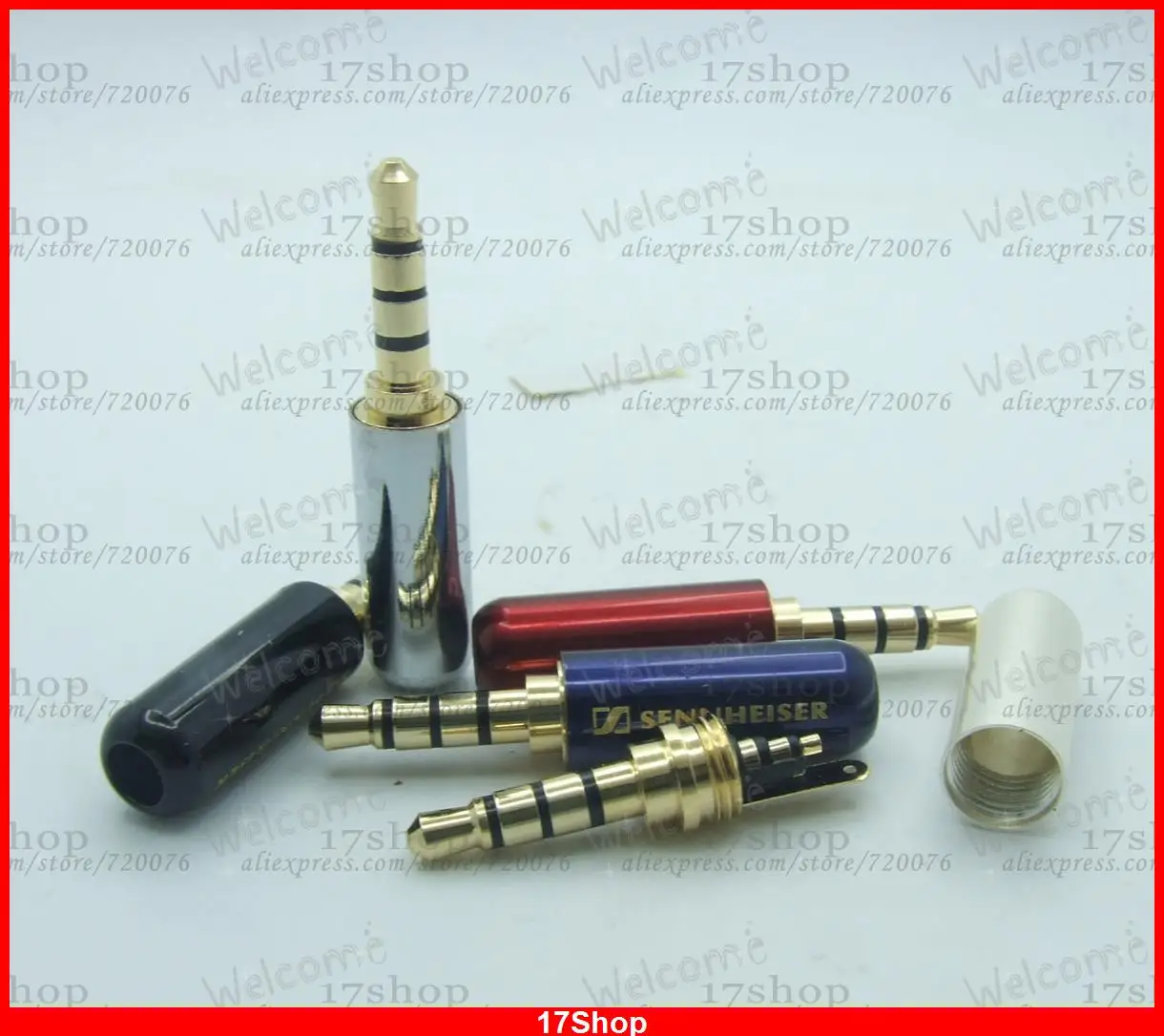 50PCS 5 colors 4 pin Metal 24K Gilding 1 8 3 5mm plug MIC Headphones Soldering