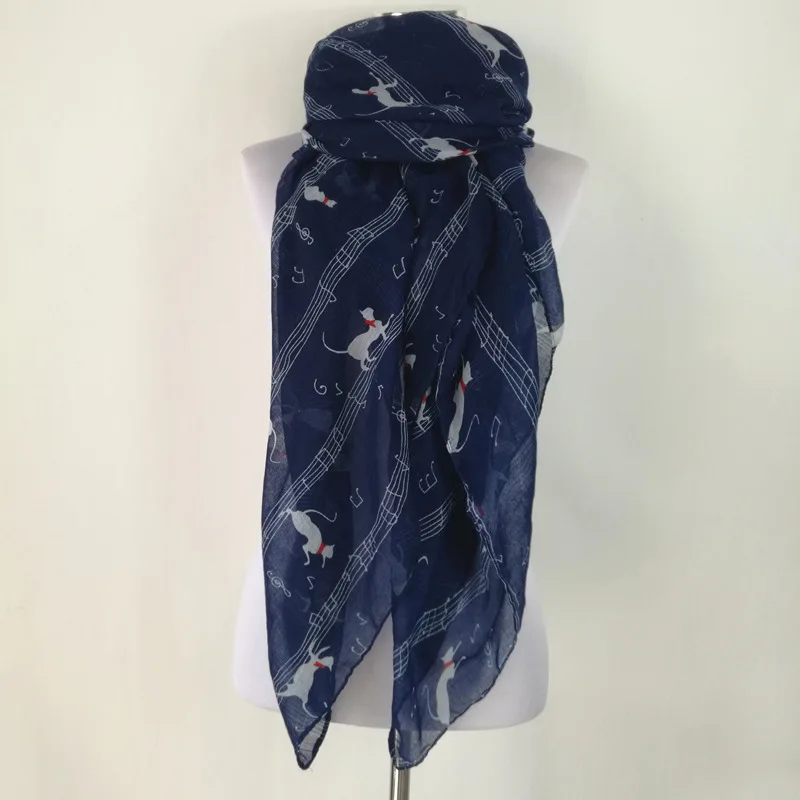 

Cute Cat Music Notes Print Viscose Long Scarf Women Muslim Hijab Shawls And women Scarves animal Scarf for Woman