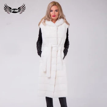 

BFFUR Genuine Fur Coat Mink Fur Vest Is 110 cm Long Coat Women Coats 2018 Winter Casual Elegant Park With Natural Fur Outerwear