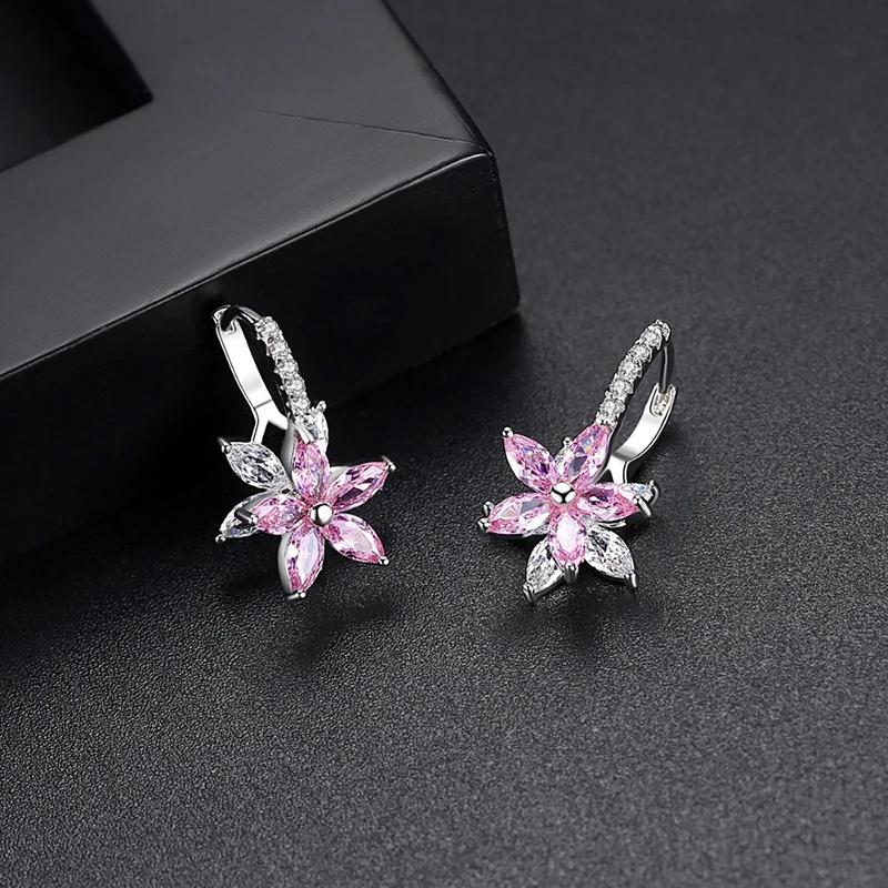 Qevila Hot Fashion Cute Romantic Lovely Stone Flower Earrings Convenient Simple Stud Earrings Copper Cubic Zirconia For Women    (8)