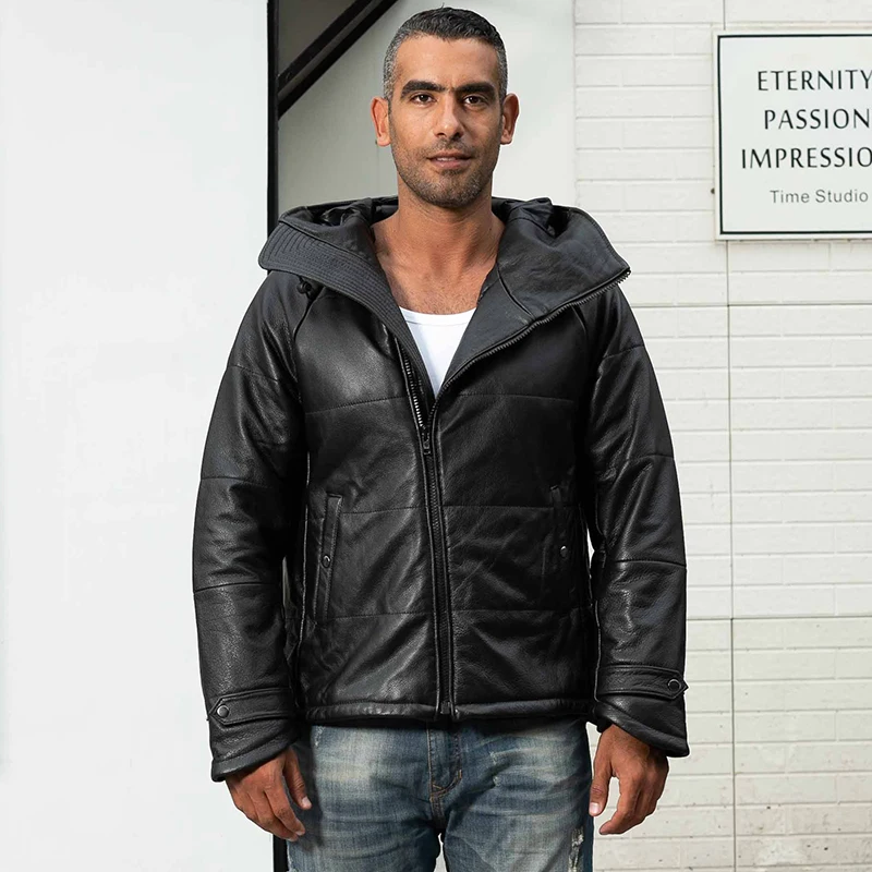 Great Value A1235 Read Description!super warm mens genuine cow leather 80% duck feather down jacket thick cowhide skin winter leather jacket