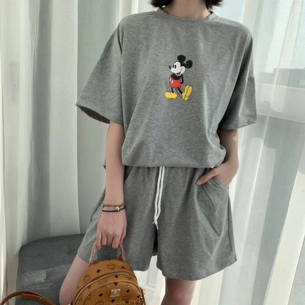 

Summer Women Mickey Sets Women Tracksuits Funny T shirt ShortPants 2 Piece Set Kawaii Femme Sweat Suits Sexy Women Tops