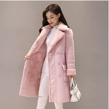 Зимнее замшевое пальто из овечьей шерсти для женщин, плотное вельветовое длинное пальто для женщин, двубортные зимние куртки для женщин, верхняя одежда