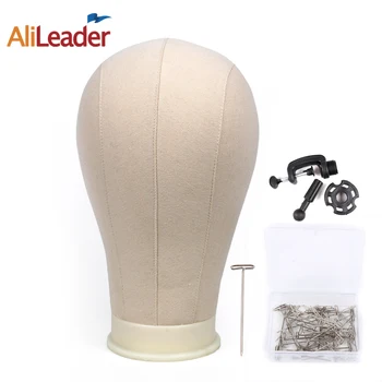 

Alileader Canvas Block Head Manequin Head Wig Display Styling Head With Mount Hole Plain Face Head with Stand for Wigs Hat