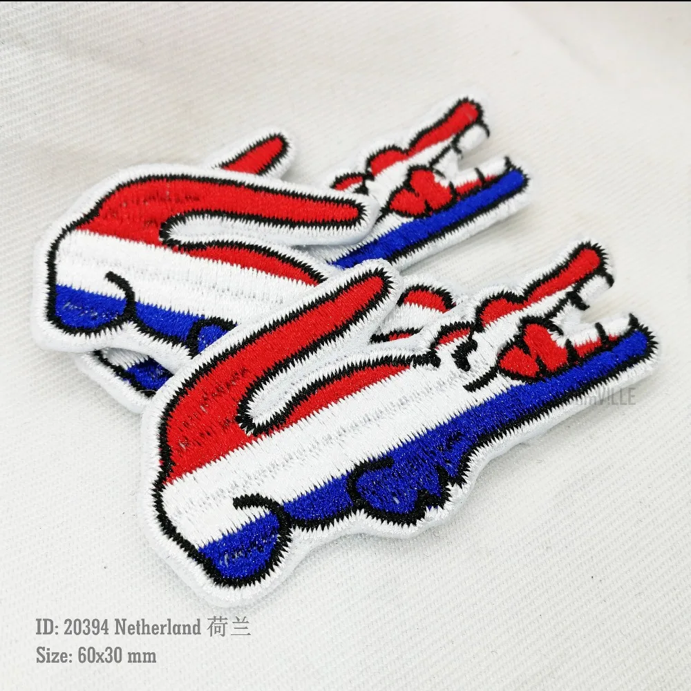 

New Crocodile Flag of Netherland Embroidered Polska Patches for clothing Iron on Patch Eco-friendly Handmade 3D Appliqued