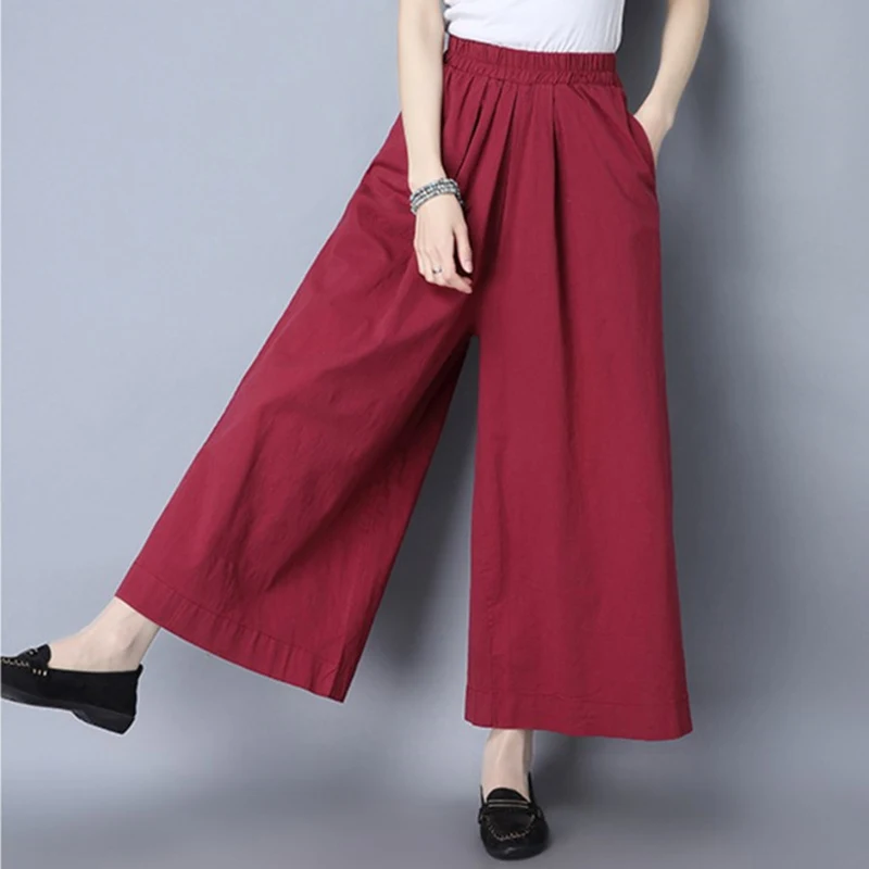 Spring Summer Wide Leg Pants for Women's Solid color Basic Ankle Lenght ...