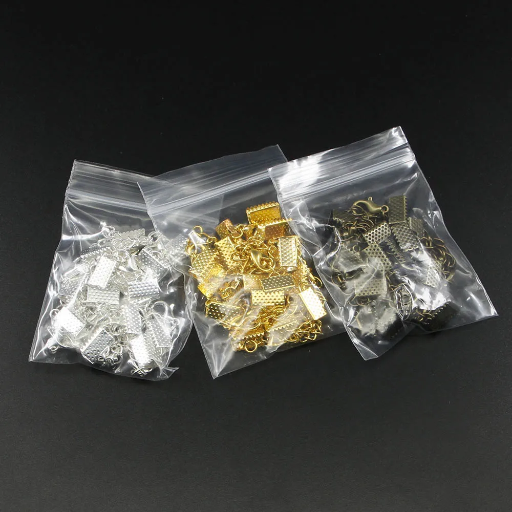 thumbnail image 2 of 20 Sets Ribbon Cord Ends Clamps Flat Leather Crimp Ends With Lobster Clasp And Extension Chain For Jewelry Making (20 MM 2 of 13