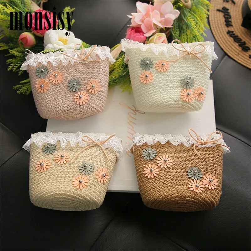 

Monsisy Summer Girl Beach Bag For Kid Straw Bag Children Handbag Baby Purse Lolita Girl Flower Small Rattan Shoulder Bag bolsos