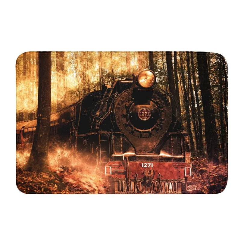 Home Decor Door Mat Vintage Train 3D Printing Bath Mat Anti-Slip Washable Kitchen Bedroom Hallway Floor Doormats Stair Carpets