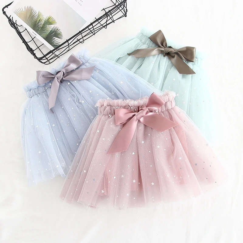 Летняя детская одежда, милая однотонная сетчатая юбка для девочек, детские Пышные юбки принцессы с бантом