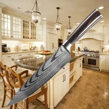 Кухонные ножи шеф-повара 8 дюймов японский 7CR17 440C высокоуглеродистая Нержавеющая сталь шлифовальный лазерный узор овощной нож Santoku