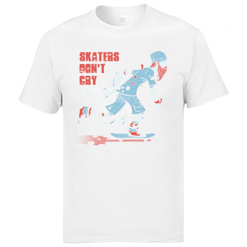 Skaters dont cry 100% Cotton Men's Short Sleeve Tops T Shirt Casual Summer/Autumn T Shirts Casual T-Shirt Designer Round Neck Skaters dont cry white