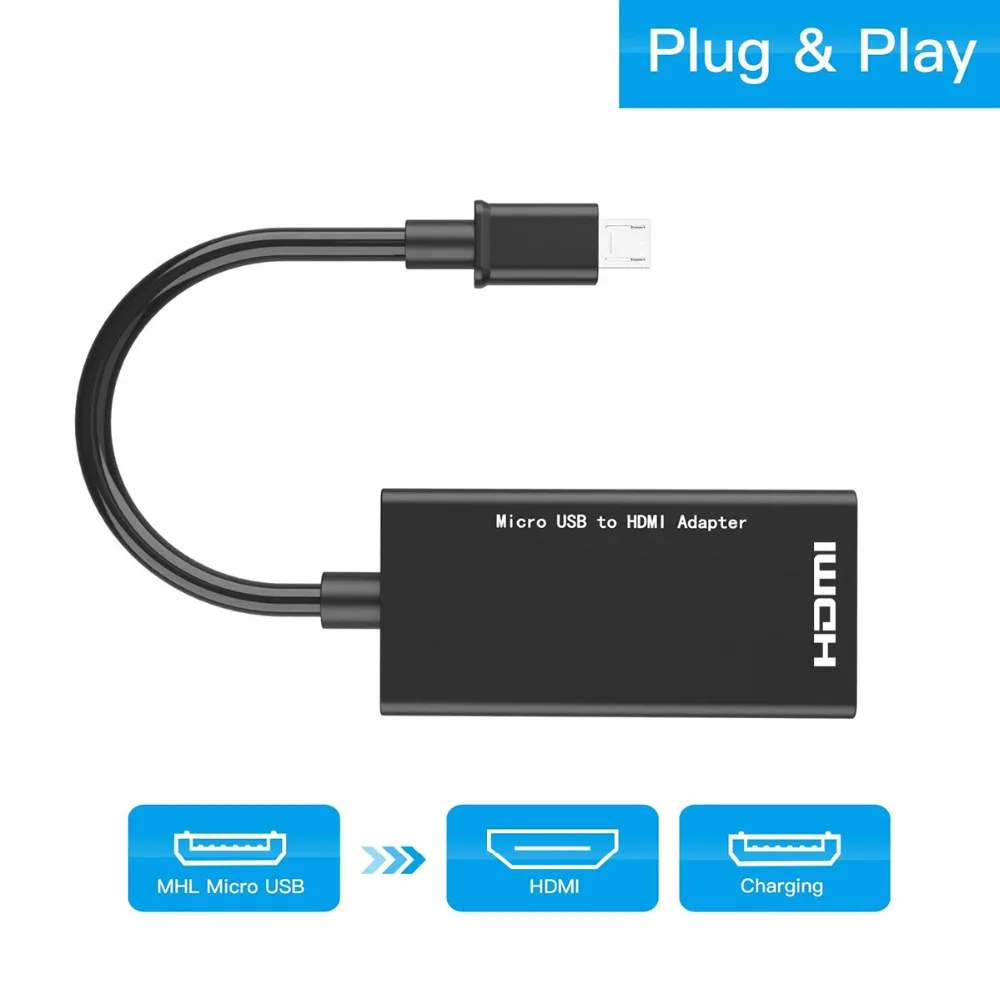 SOONHUA ABS черный адаптер Micro USB к HDMI поддержка 1080P преобразователь для ТВ HD аудио