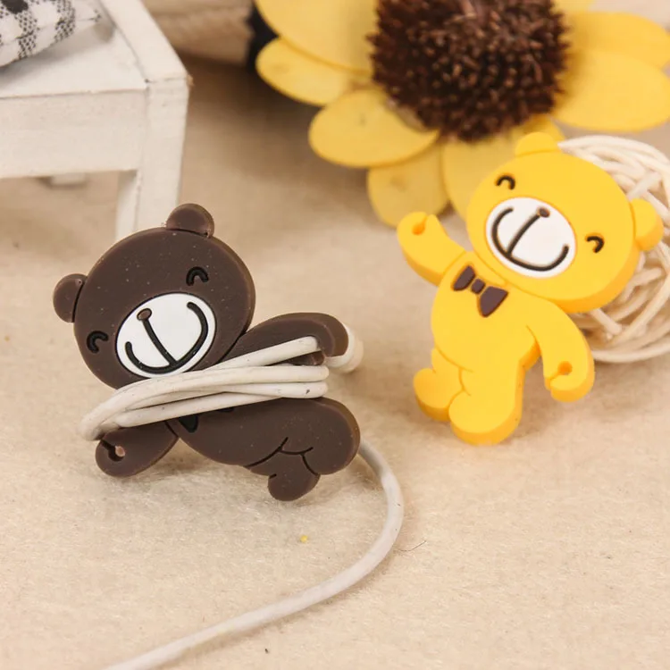 

100/pcs/lot Lovely smal Bear Cartoon Cable Winder Headphone Earphone Cable Wire Organizer Cord Holder For iphone samsung