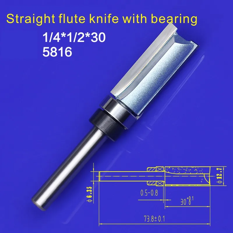 

1pc lengthening 1/4 trimming cutters with bearing furniture carving milling cutter wood working tools end mill router bits 5816