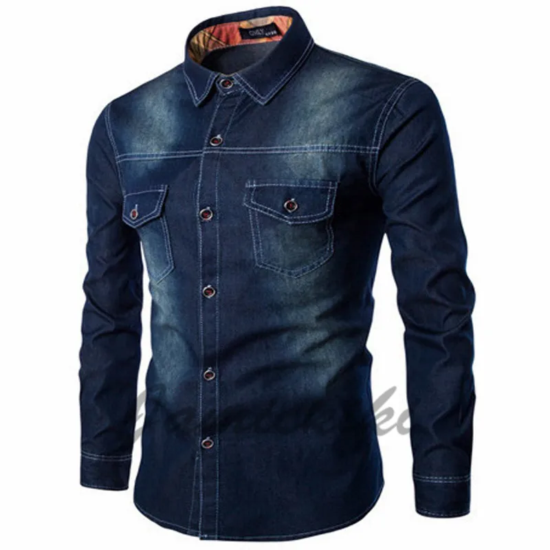 Большой размер 6XL высокое качество мужская марка джинсовой рубашке 2016 новинка с