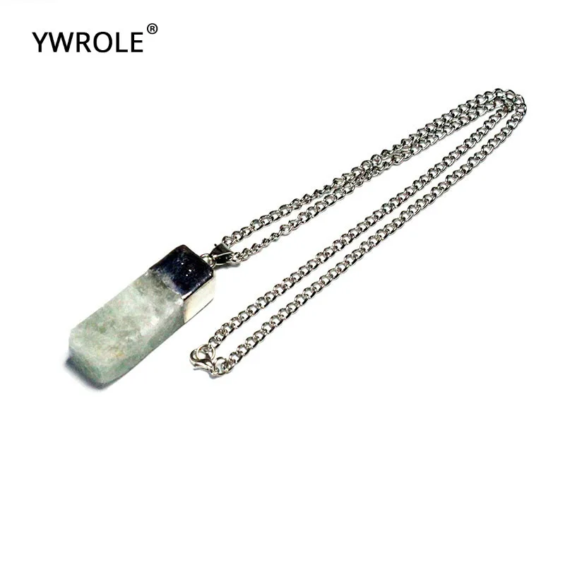 

1 Pcs Trendy Natural Fluorite Necklace Geometric Design Stone Silvery Golden Chain Stone Pendant Necklace For Women Girls Gift