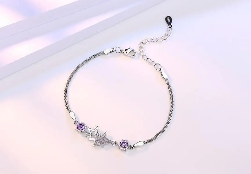Anenjery популярные модные браслеты и браслеты из серебра 925 пробы с цирконием и кристаллами звезда цветок персика pulseira feminina S-B30