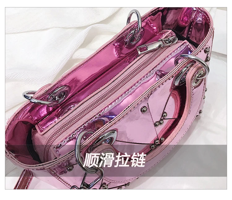 Роскошная брендовая сумка модная Новая высококачественная женская дизайнерская сумка из искусственной кожи с зеркальными заклепками сумка через плечо