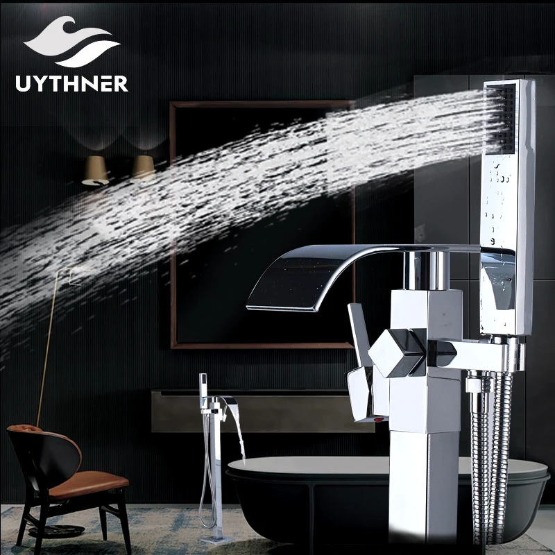 

Contemporary Chrome/Brushed Nickle Tub Mixer Tap Two Model Switch Bathroom Faucet Floor Mount Tub Tap Single Handle Hole