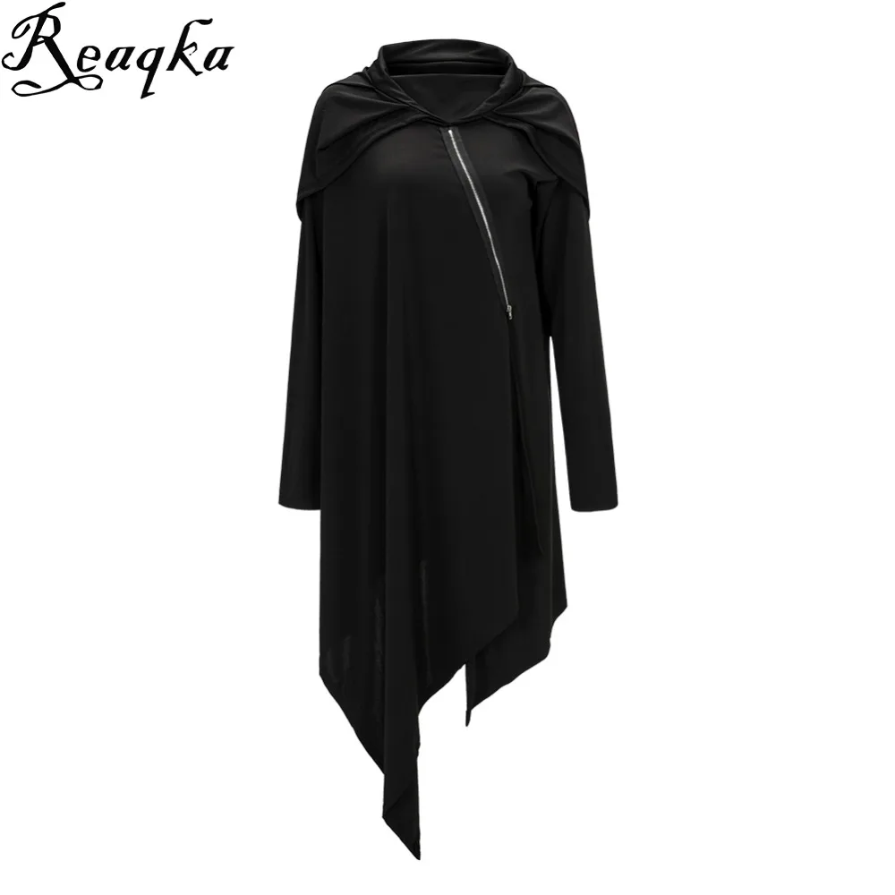 Reaqka women Hooded Tunic dress 2016 New Fashion Winter Casual woman irregular black Loose Long Sleeve Warm Pullovers Dress XL