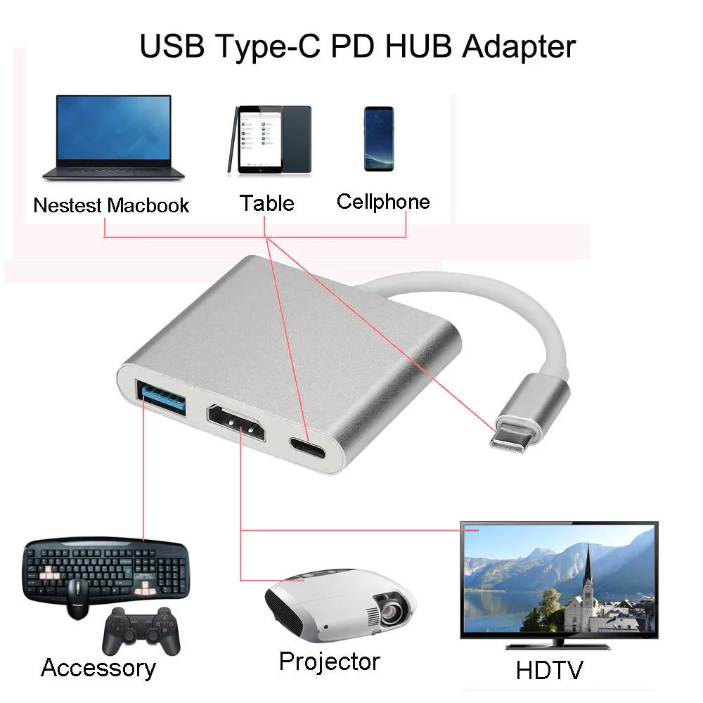 Тип C до 4 K HDMI USB 3,0 зарядный концентратор адаптер USB-C 3,1 конвертер для Macbook смартфон ПК iMac НОУТБУК концентратор адаптер 30