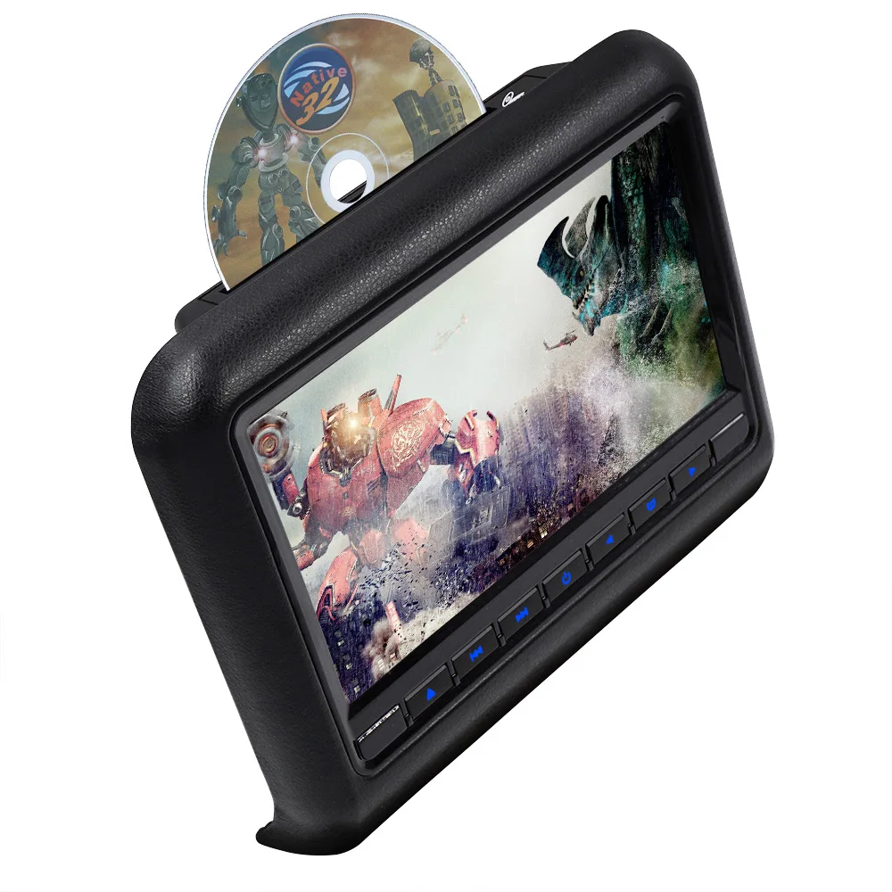 2x9 дюймов кожаный подголовник автомобиля dvd плеер видео монитор с двумя ИК