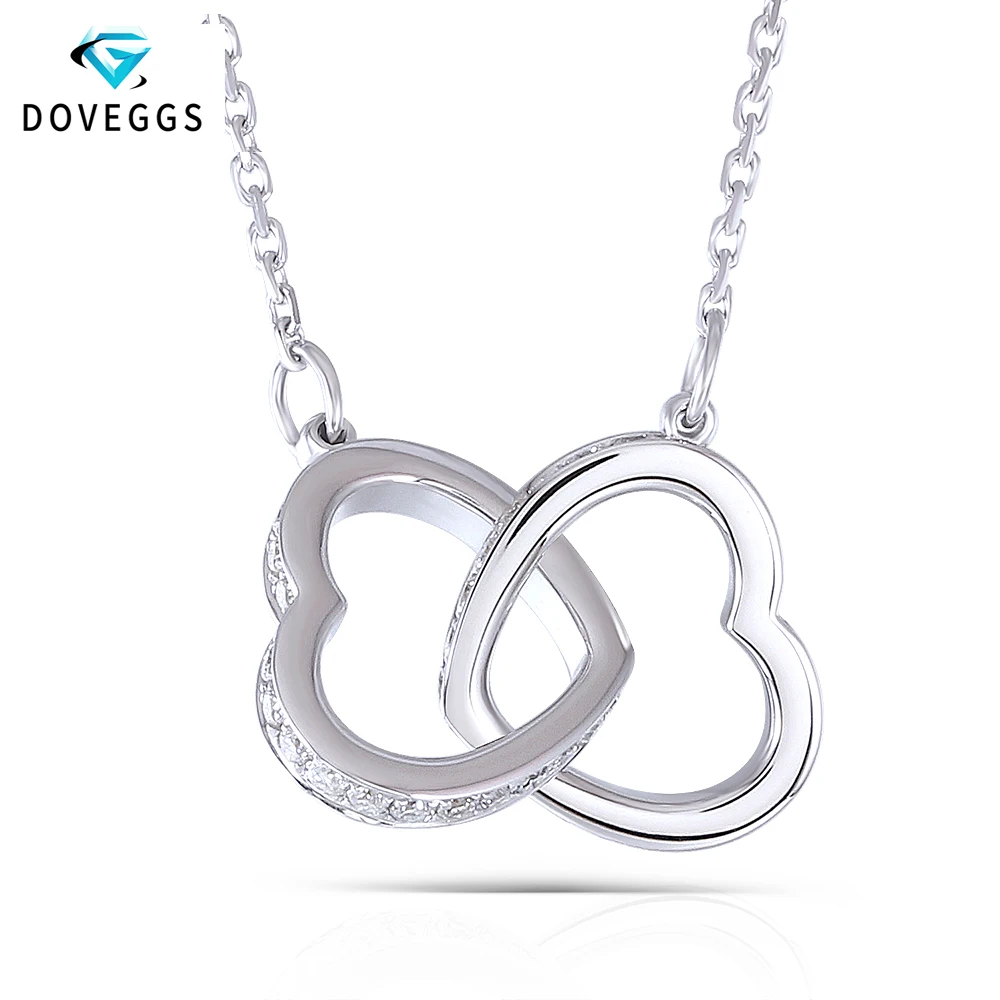 

DovEggs Genuine 18K 750 White Gold Interlocking Heart Shape Moissanite Pendant Necklace For Women Wedding and Valentines Gift