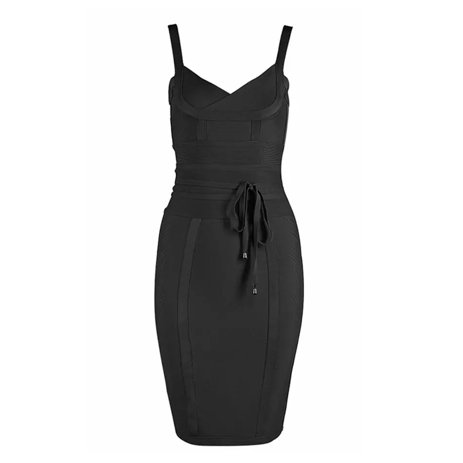 Новейшее облегающее Бандажное платье для женщин, вечерние платья знаменитостей на бретельках с v-образным вырезом для подиума, сексуальное платье для ночного клуба, женские платья - Цвет: Черный