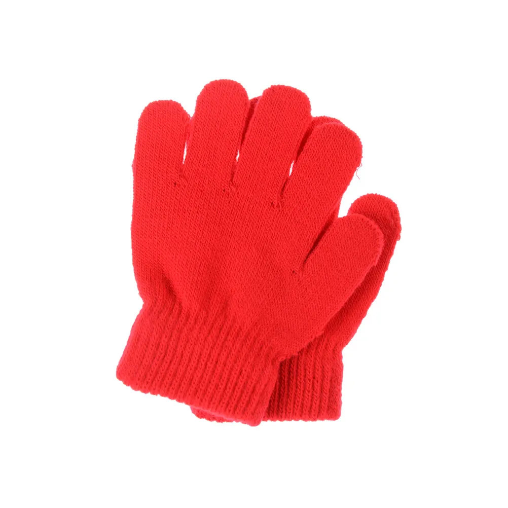 Зимние теплые детские перчатки, детские вязаные эластичные варежки, Вязаные Случайные перчатки для мальчиков, Детские однотонные перчатки для девочек - Цвет: Red