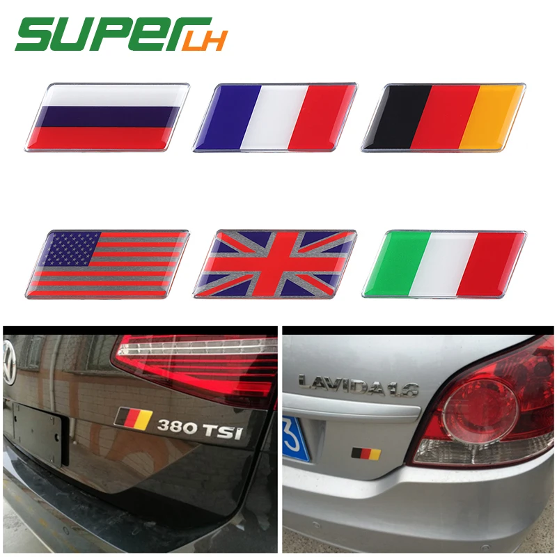 

Car Styling Italy Germany UK US France Russia National flag Sticker fit for Lada BMW Audi toyota ford nissan Shield Flag