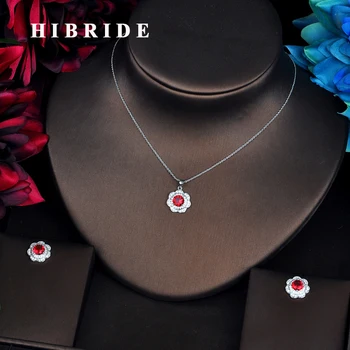 

HIBRIDE Luxury White Gold Color Link Chain Pendant Women Bridal Jewelry Sets Necklace Sets Earings Fashion Jewelry N-543