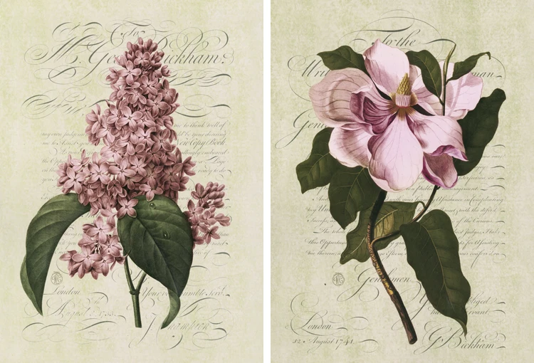 2 Panels Modern Style Flowers Wall Hanging Paintings, Frameless Canvas